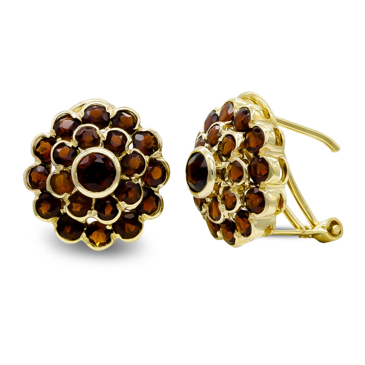 18K Boucles d'oreilles Or Jaune et Zircons Fermoir Omega