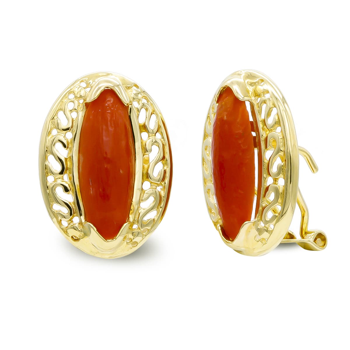 18K Boucles d'oreilles Or Jaune Corail 26 X 6 mm