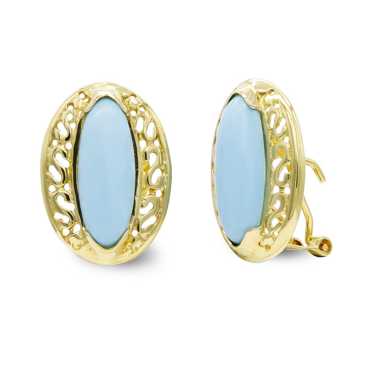 Pendientes Oro Amarillo 18K Turquesas 26 X 6 mm