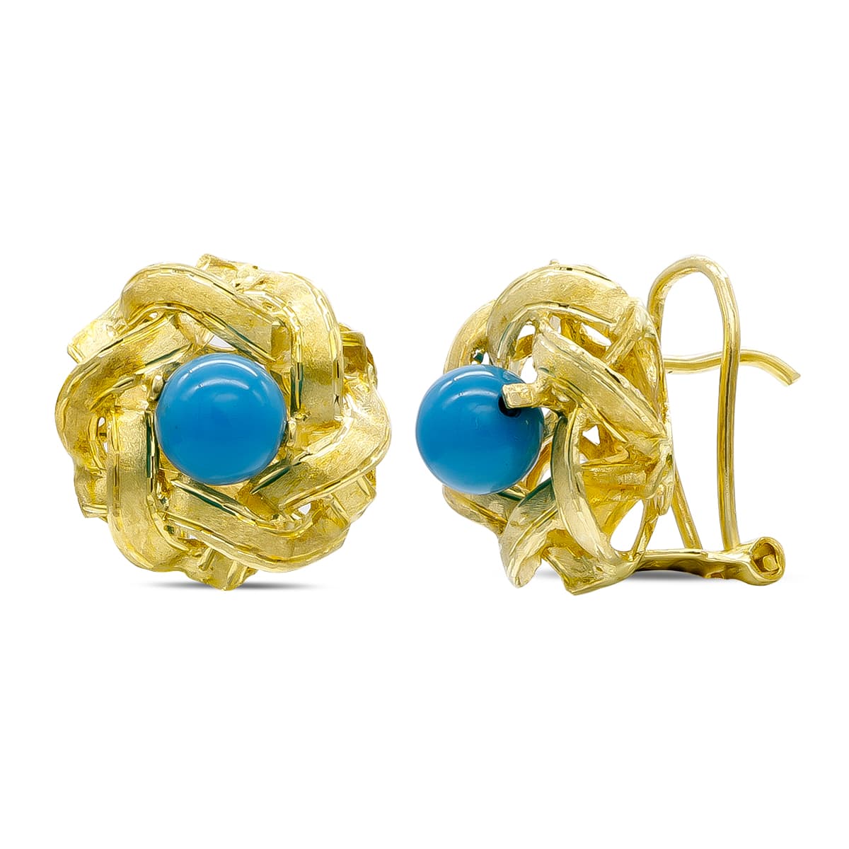 Pendientes Oro Amarillo 18K Turquesas Cierre Omega