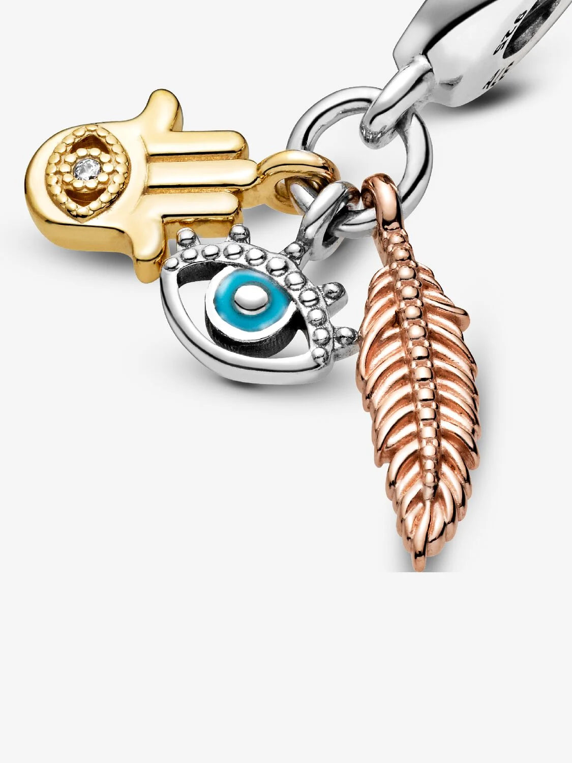 Pingente de charme Espiritualidade mão de Fatma, olho e pena | Pandora