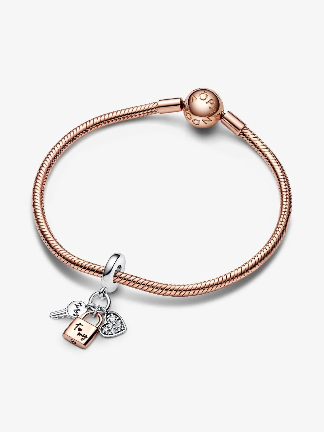Two-tone heart padlock triple key pendant charm | Pandora