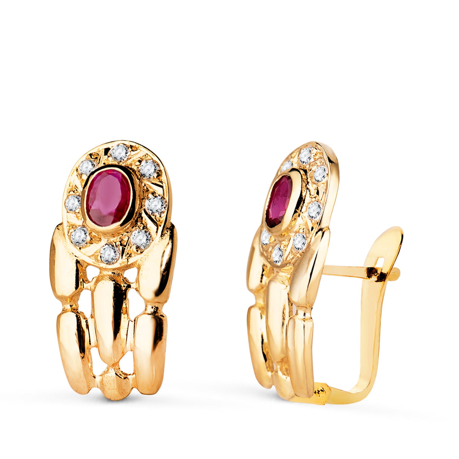 Boucles d'oreilles 18K Gol Yellow Panter avec Rubí et Circons 16 X 8 mm Catalan Close