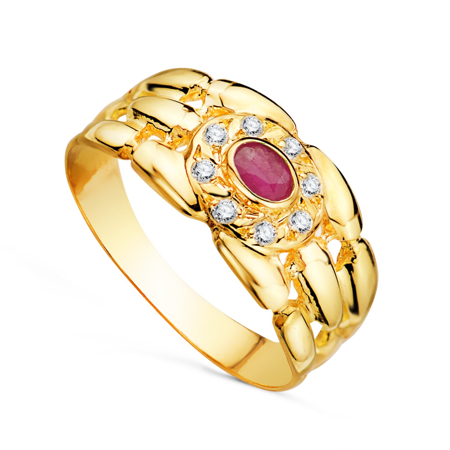 Bague Panter en Or Jaune 18K avec Zircon et Rubis Naturel 4X3 mm Largeur : 9MM