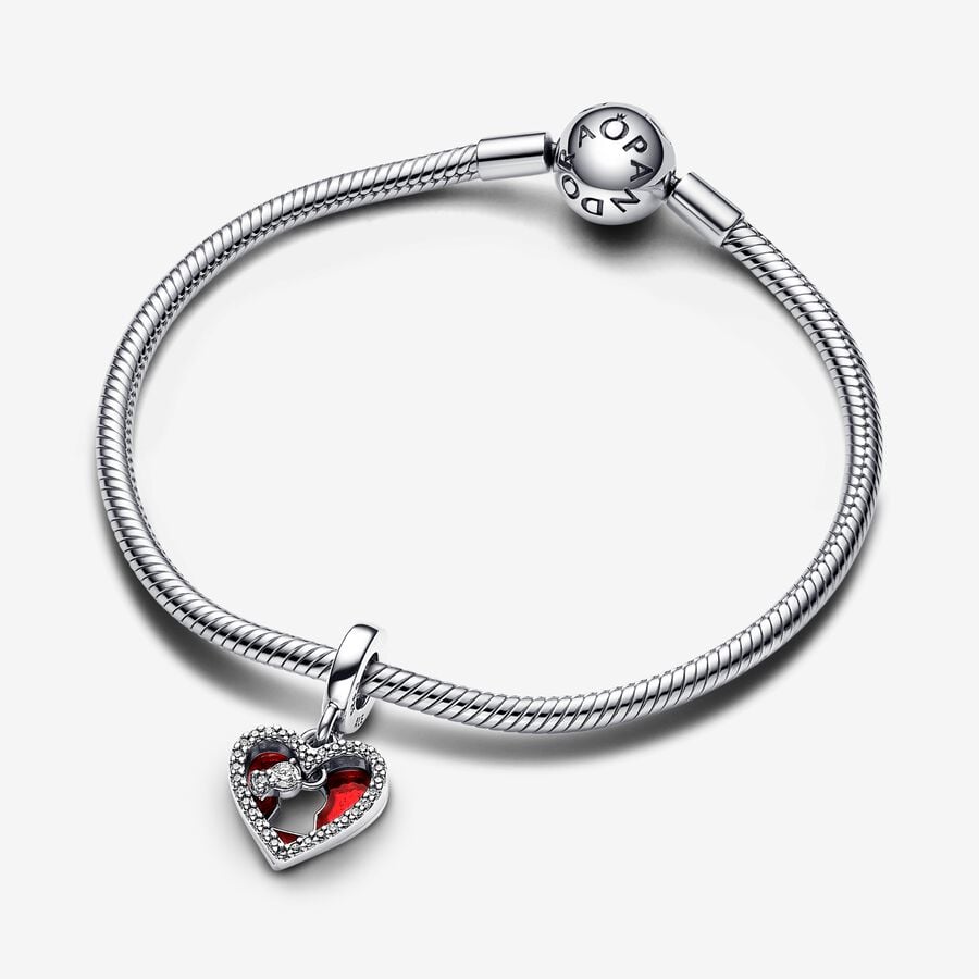 Double Red Heart Lock Pendant Charm | Pandora
