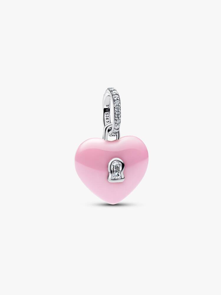 Fascino Pandora - Pendente con lucchetto a cuore in ceramica rosa | 794424C01