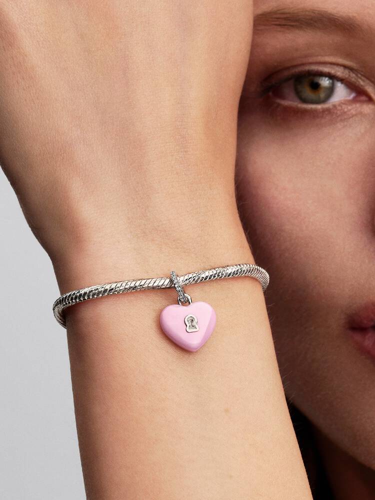 Fascino Pandora - Pendente con lucchetto a cuore in ceramica rosa | 794424C01