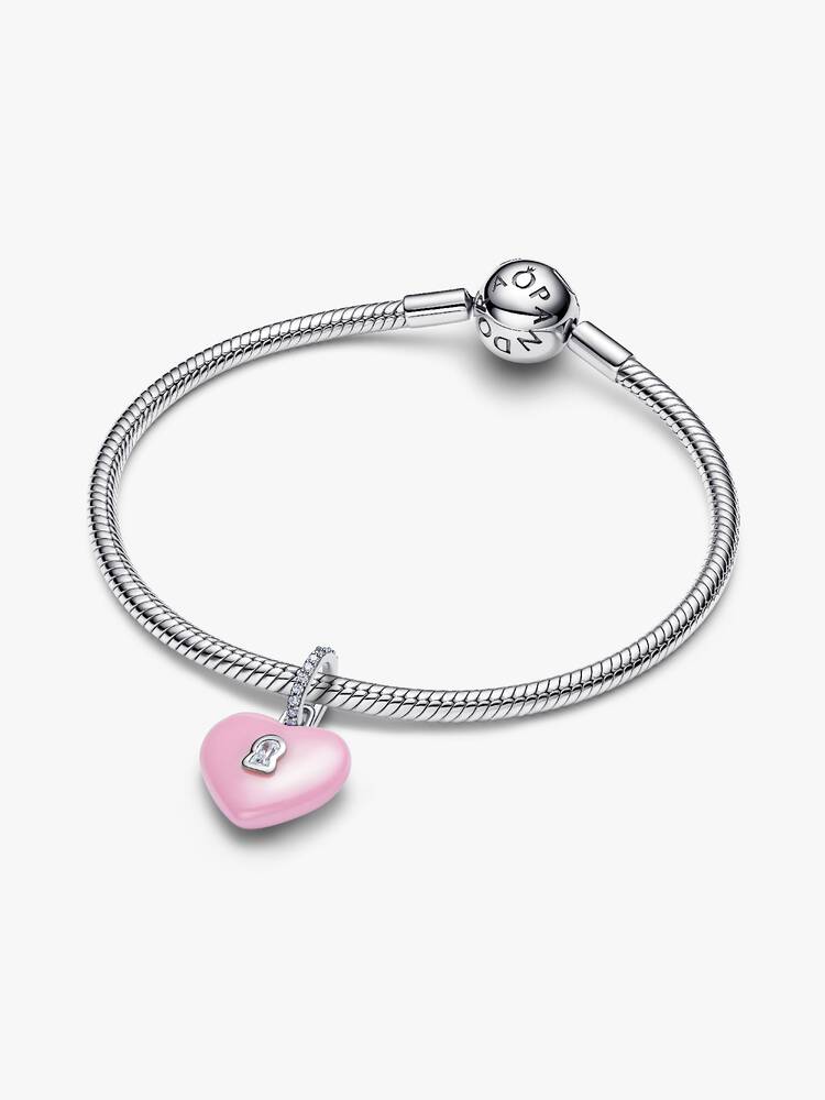Fascino Pandora - Pendente con lucchetto a cuore in ceramica rosa | 794424C01