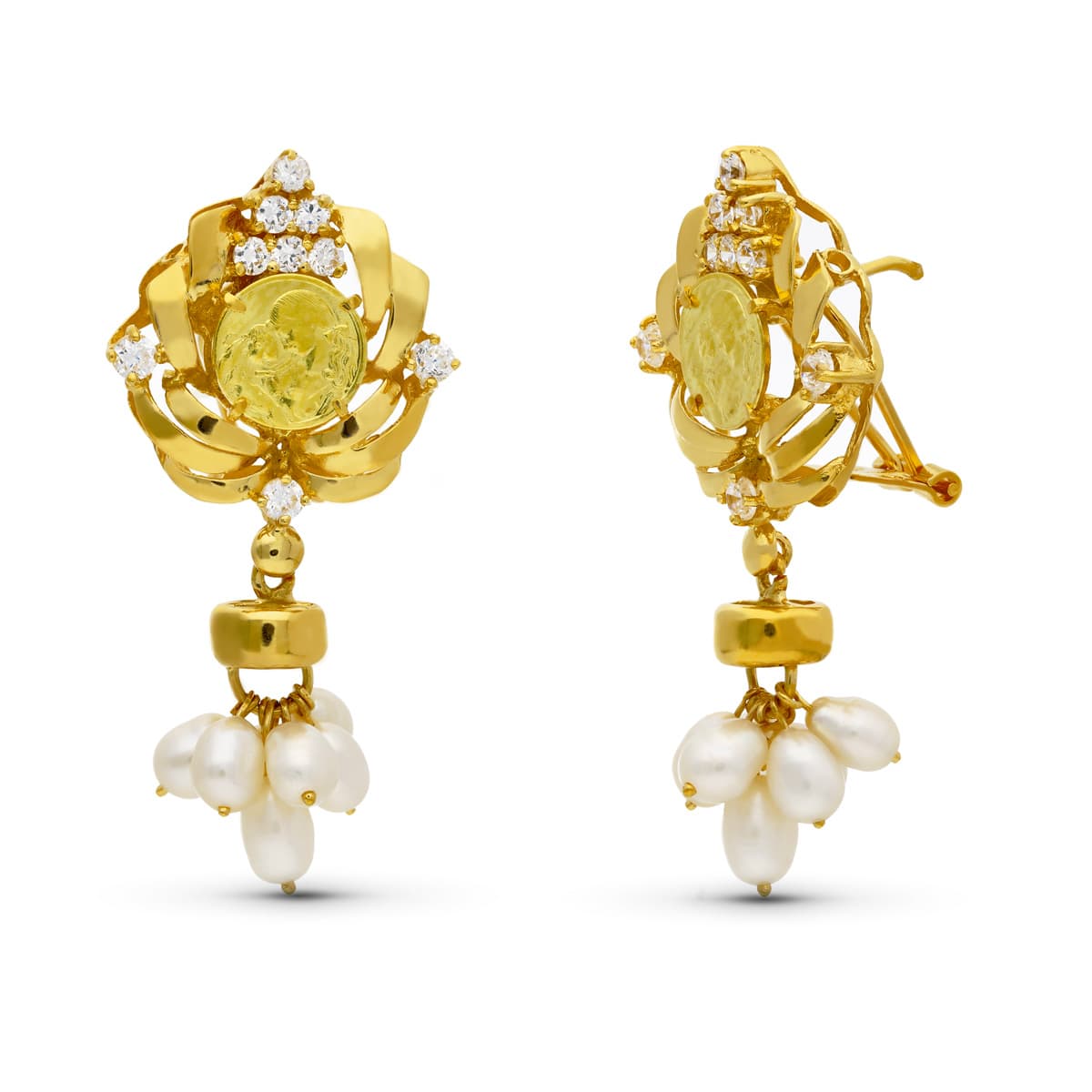 18K Boucles d'oreilles en Or Jaune Mère Perel 38 X 19 Mm.fermoir Omega