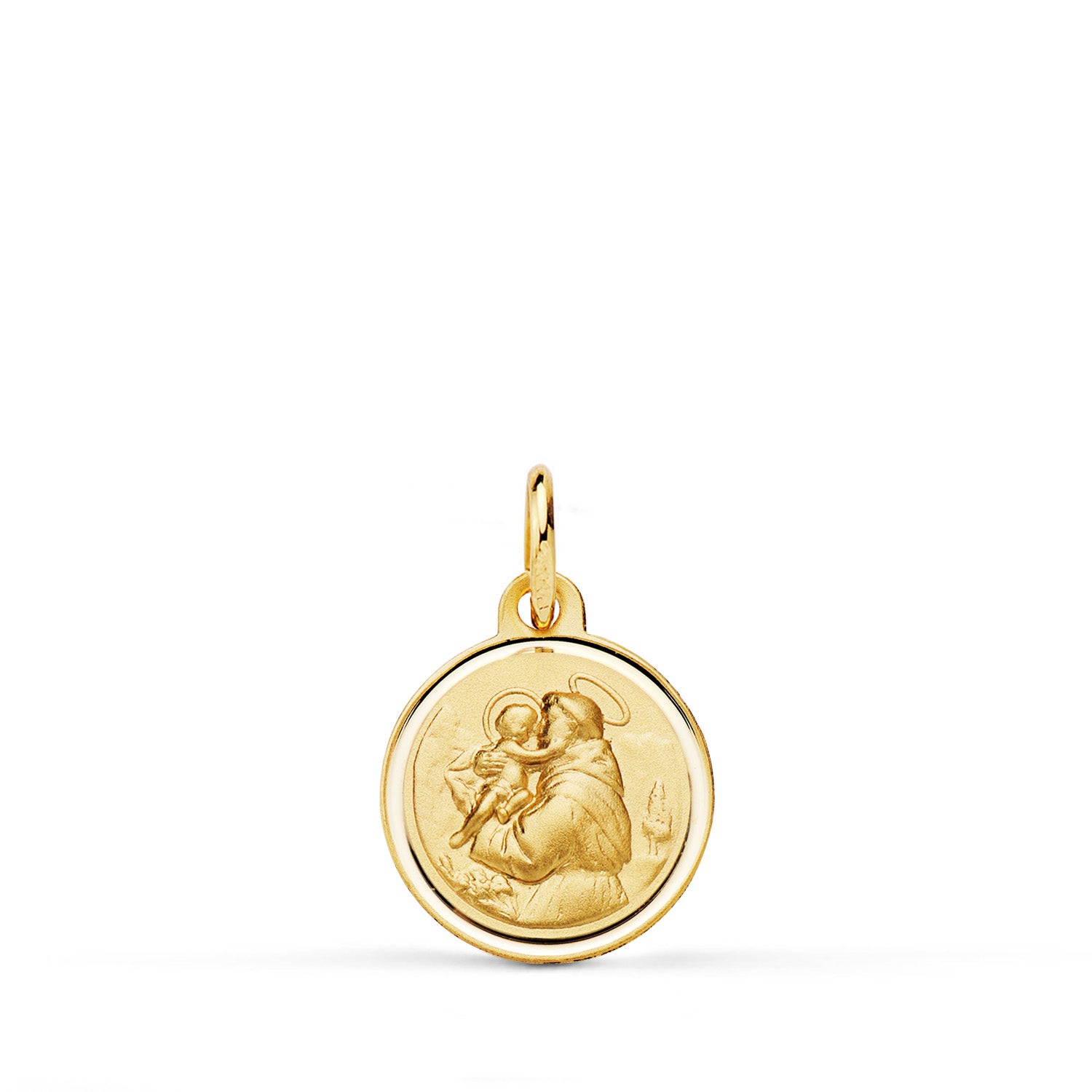 Saint-Antoine Medal in 18K Yellow Gold Set With a Chaton 12MM