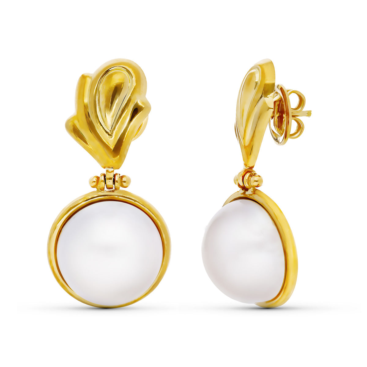 Boucles d'oreilles Longues Perles du Japon en Or Jaune 18K Fermoir Poussettes Papillon