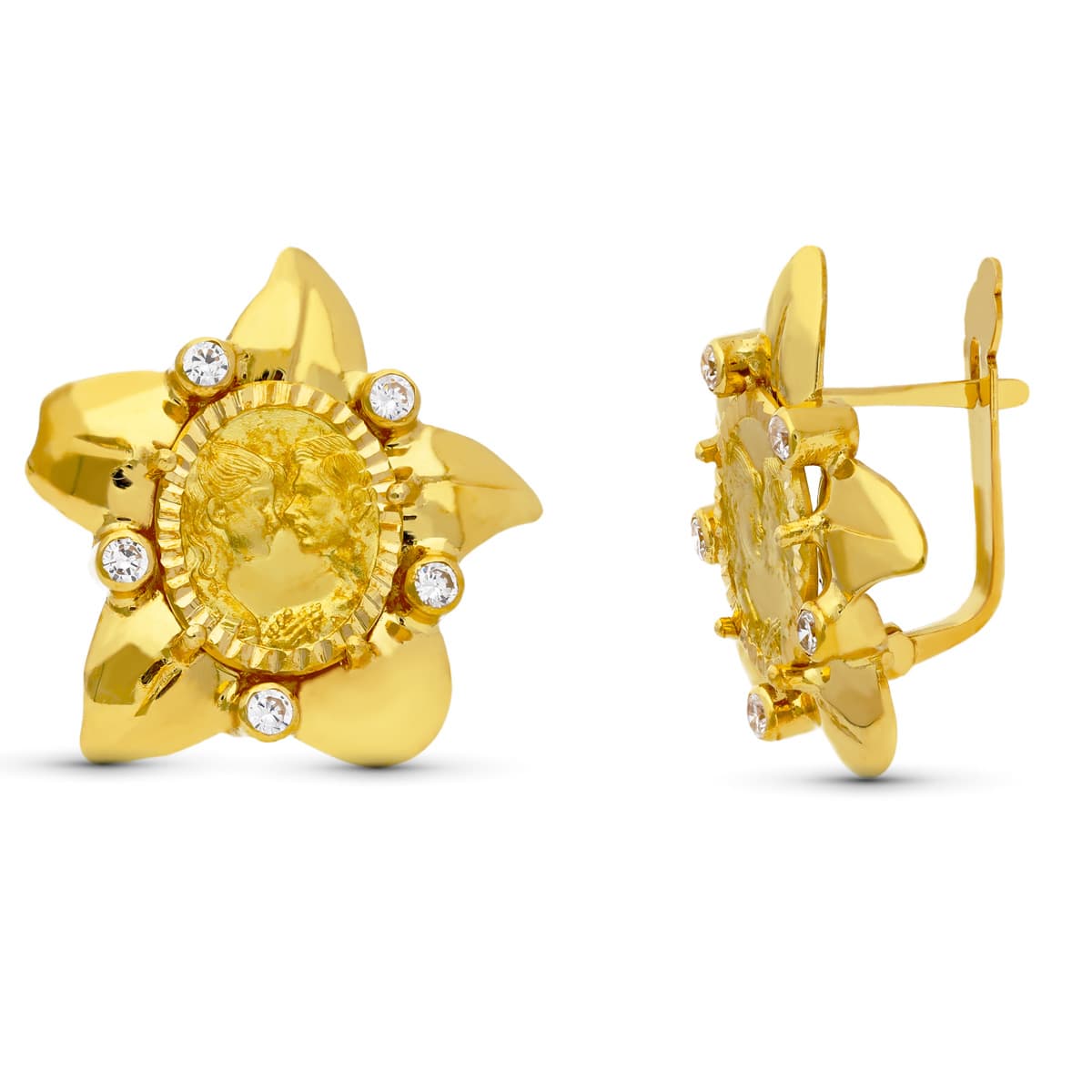 18K Boucles Doreille Or Jaune Monnaie 18 X 18 mm Fermoir Catalan