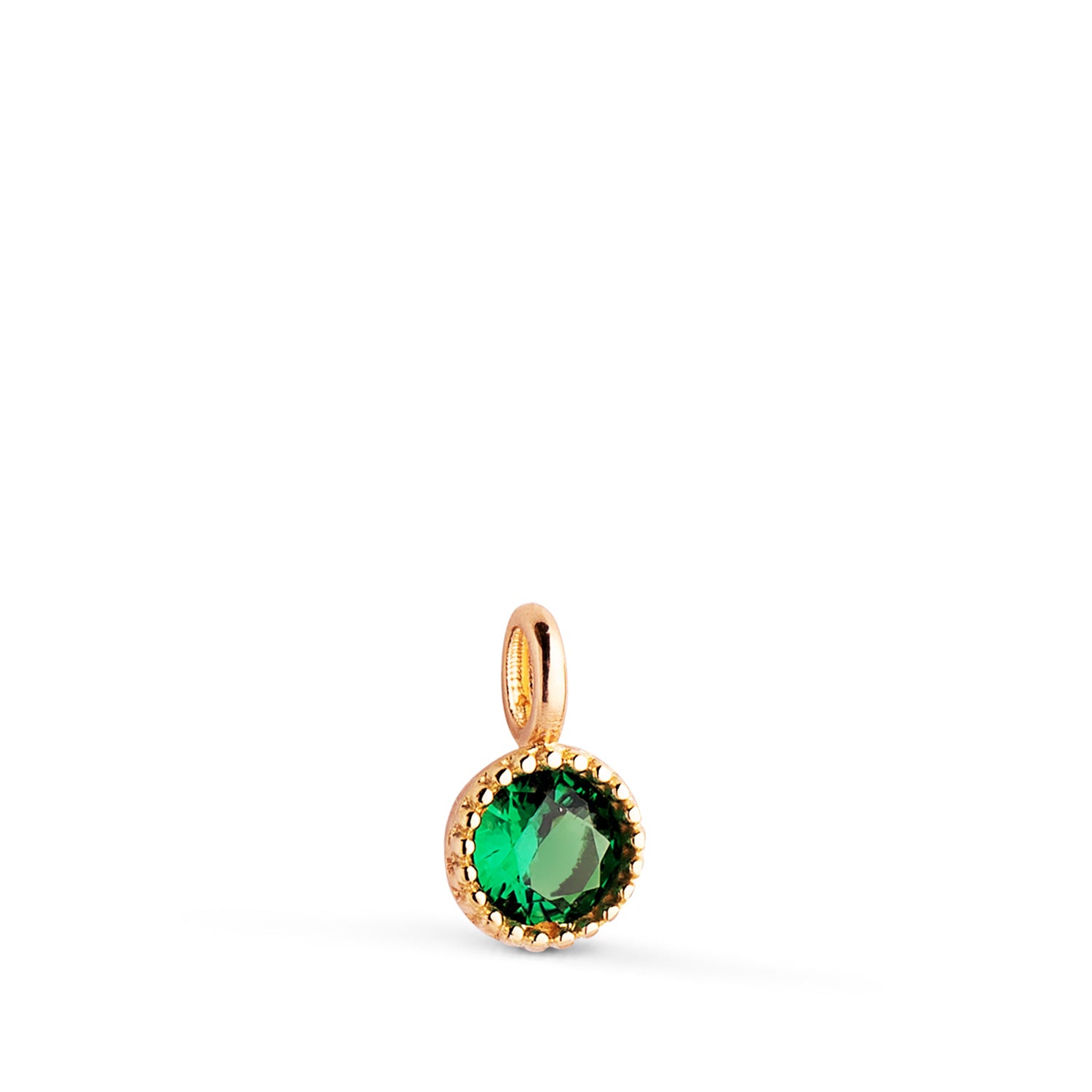 Pendentif en Or Jaune 18K Pierre Verte Ronde avec Bords en Perle Taille : 8,5 X 5MM