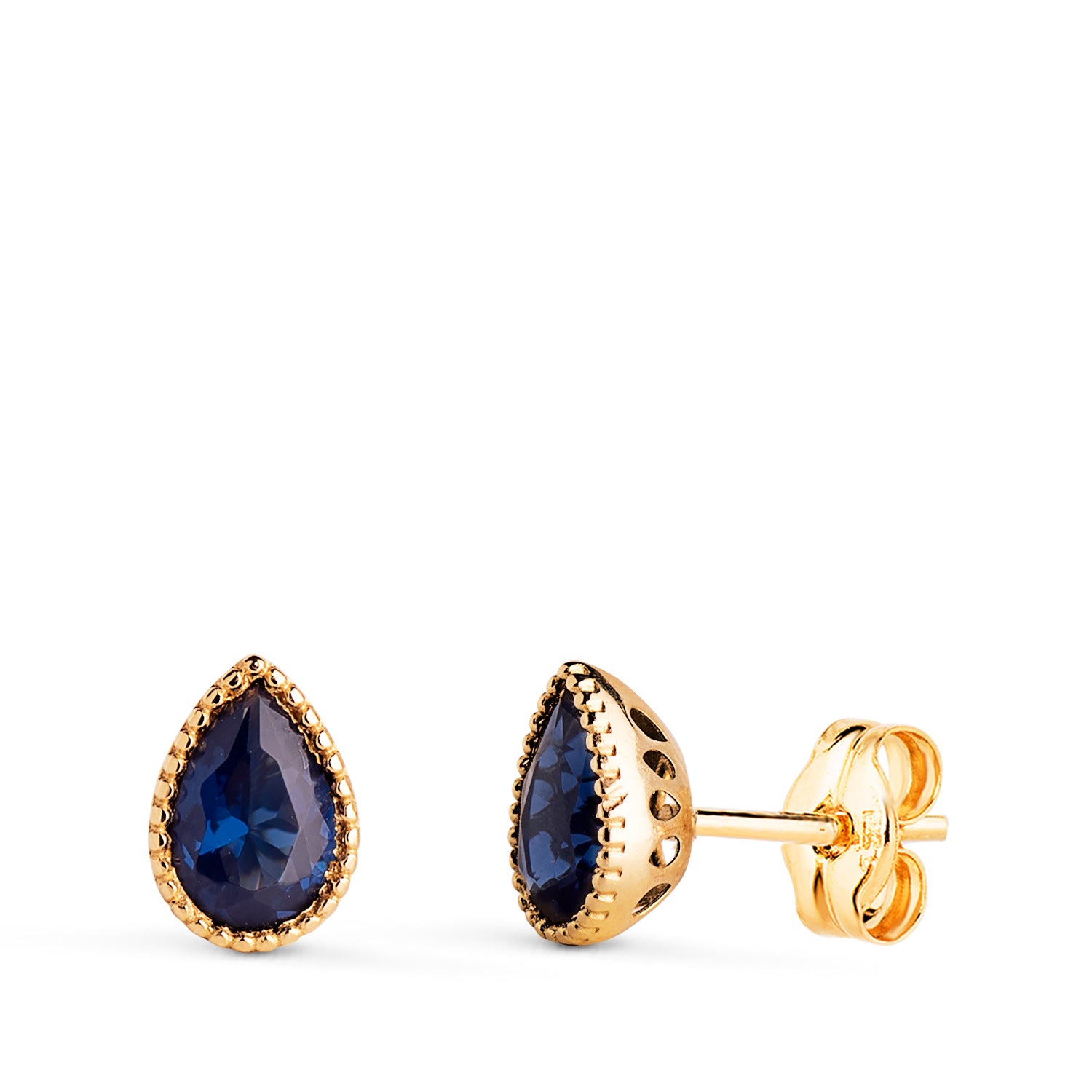 Orecchini con perle blu in oro giallo 18 carati Dimensioni: 7 x 5 mm Chiusura a farfalla