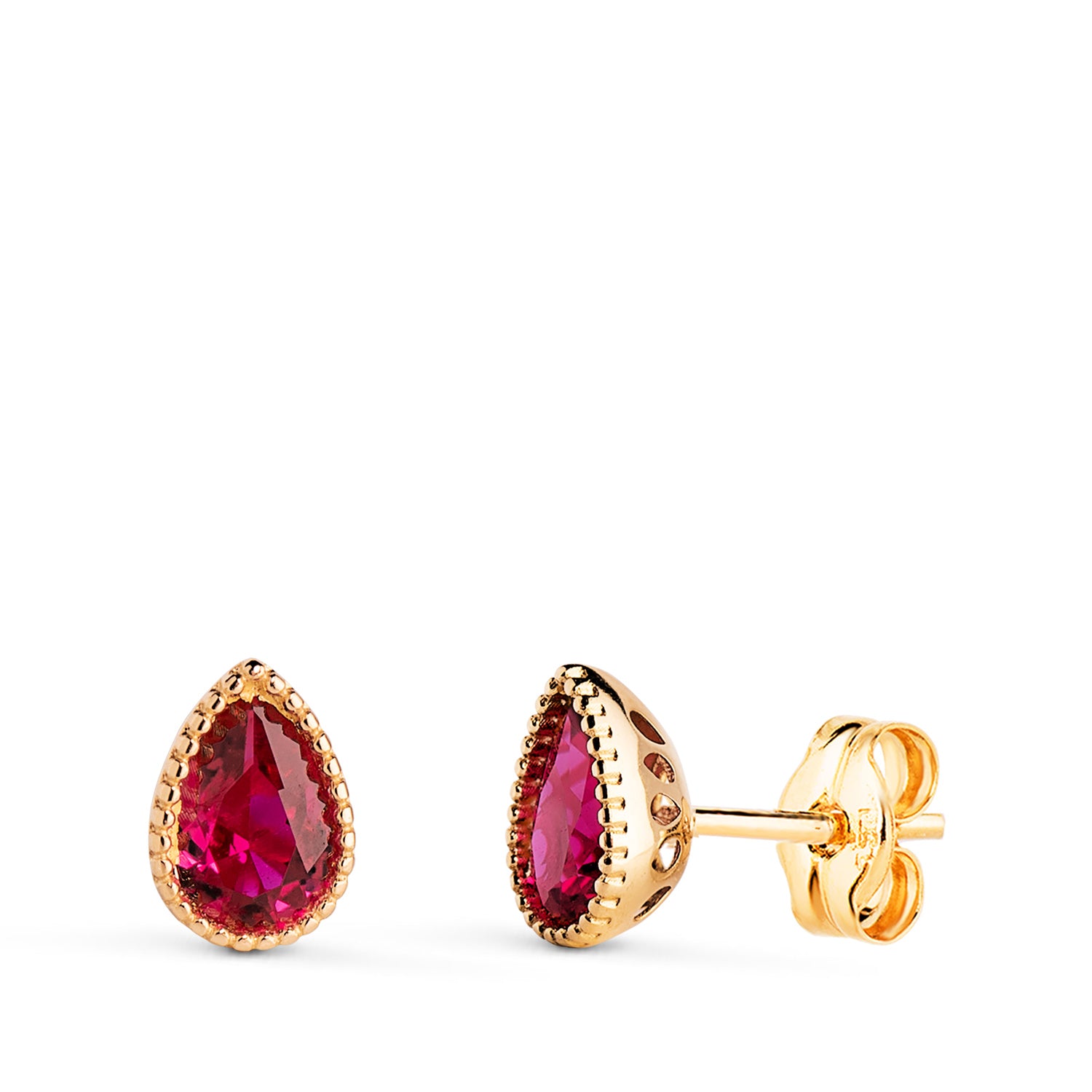 Boucles d'oreilles Or Jaune 18K Pierres Rouges Taille : 7 X5 mm Fermoir Poussettes Papillon