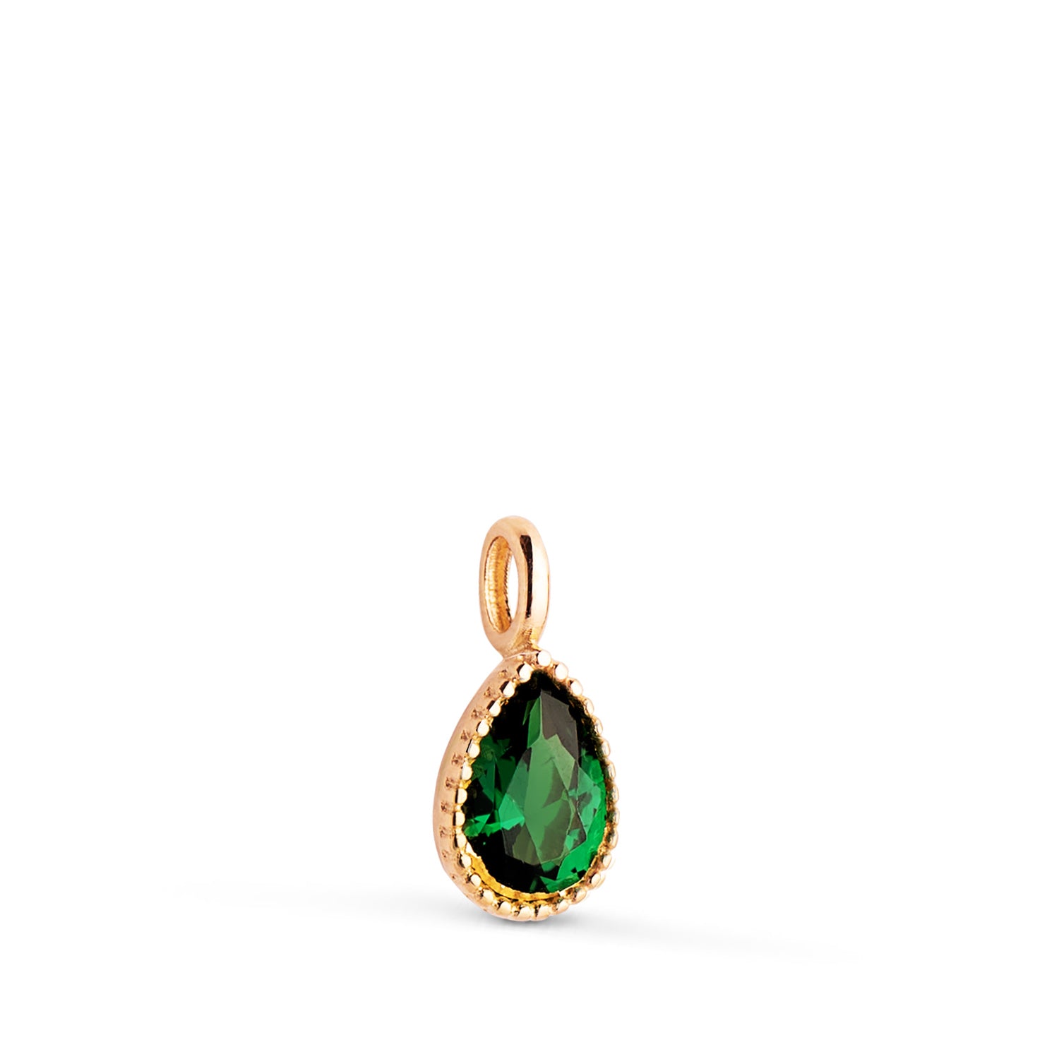 Pendentif en Or Jaune 18K Pierre Verte avec Bordures en Perles Taille : 11 X 5MM