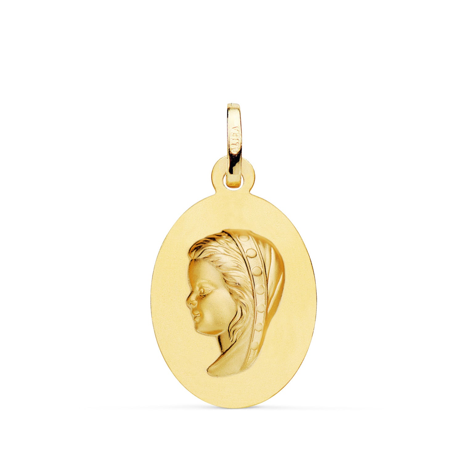 Médaillon en Or Jaune 18K Vierge Ovale Lisse Nuancé Taille de la Médaille : 23 X 15 mm