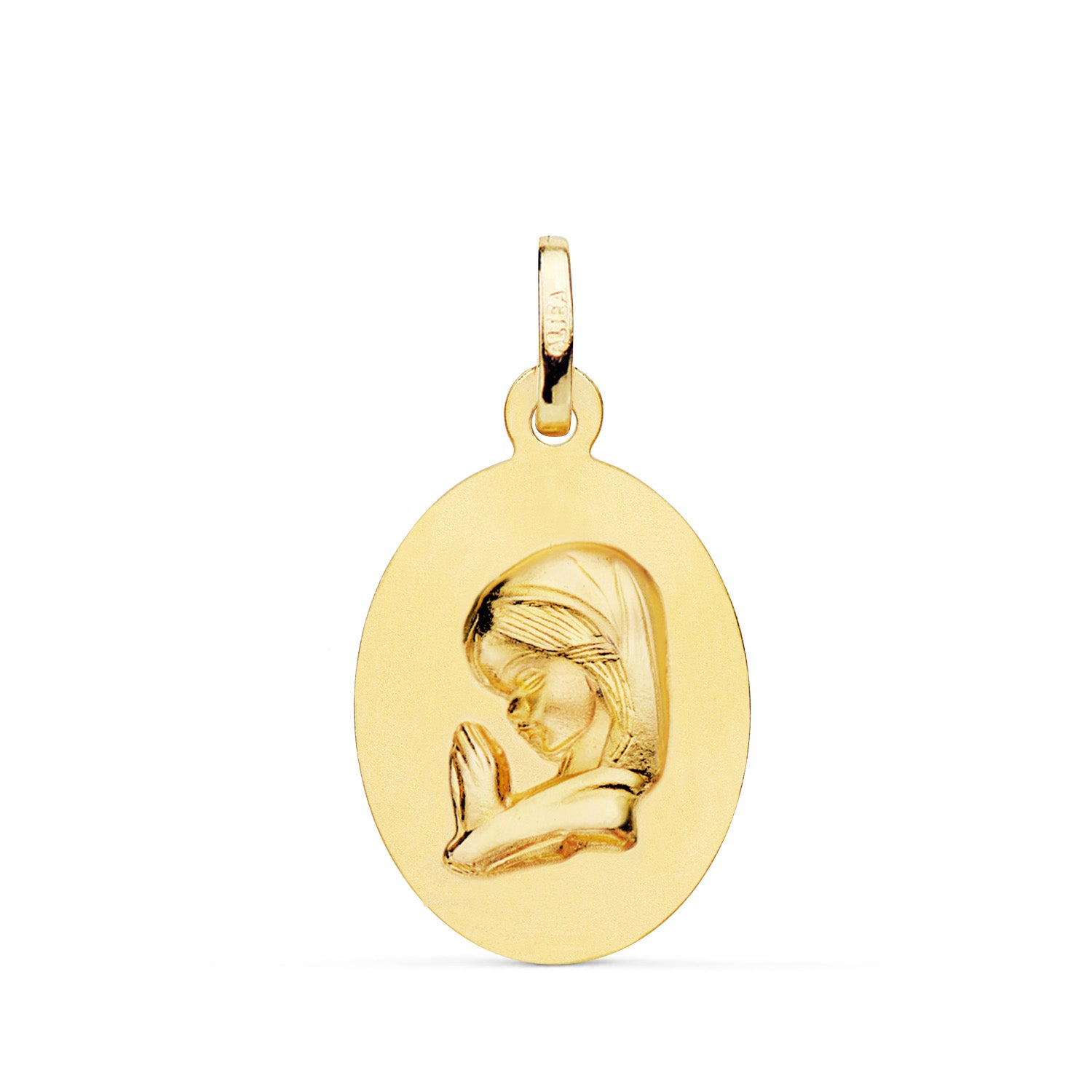 18K sárga aranyérem szűz lány ovális, sima árnyékolású Méret: 23 x 15 mm