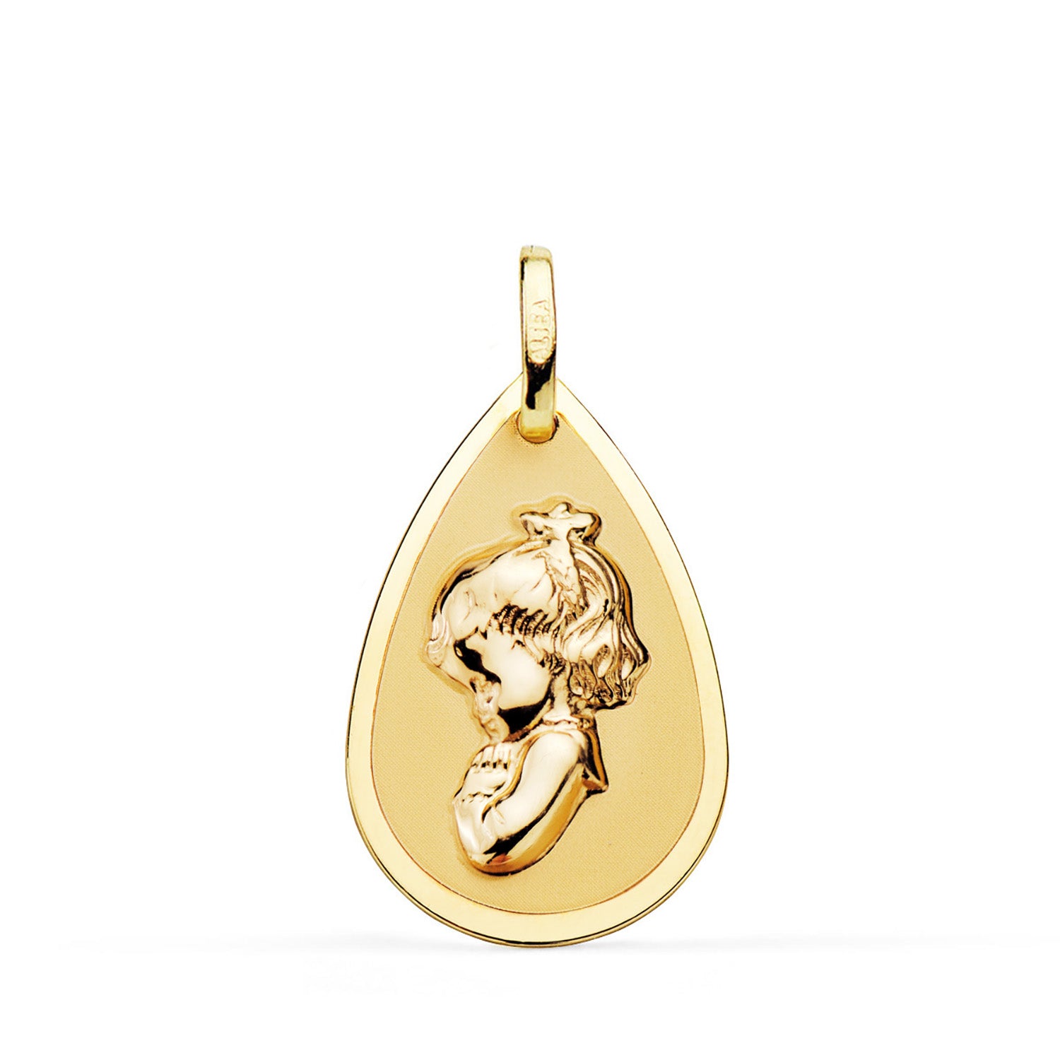 Médaille Or Jaune 18K Vierge Goutte en Brillant et Mat 23X15 mm