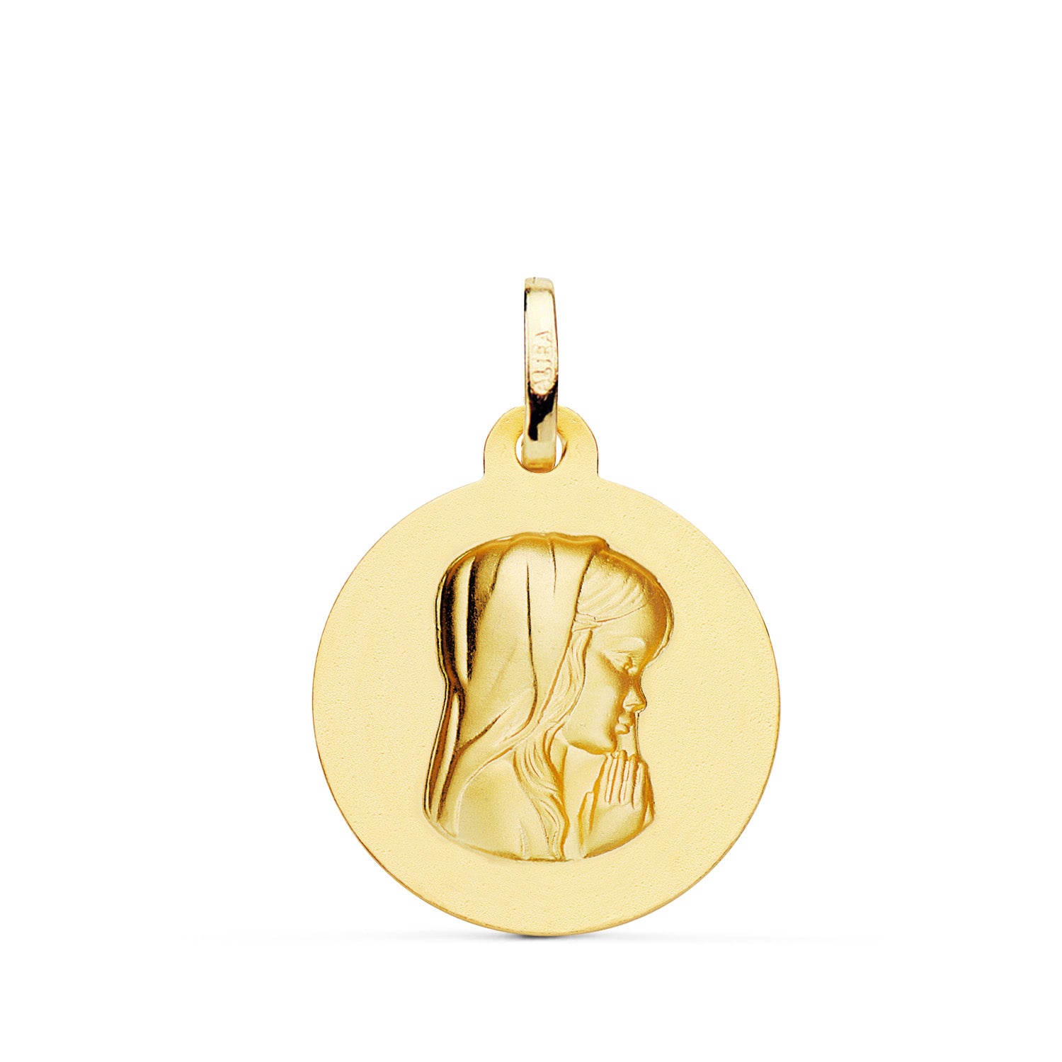 Médaillon en Or Jaune 18K Vierge Fille Rond Lisse Nuancé Mesure : 20 mm