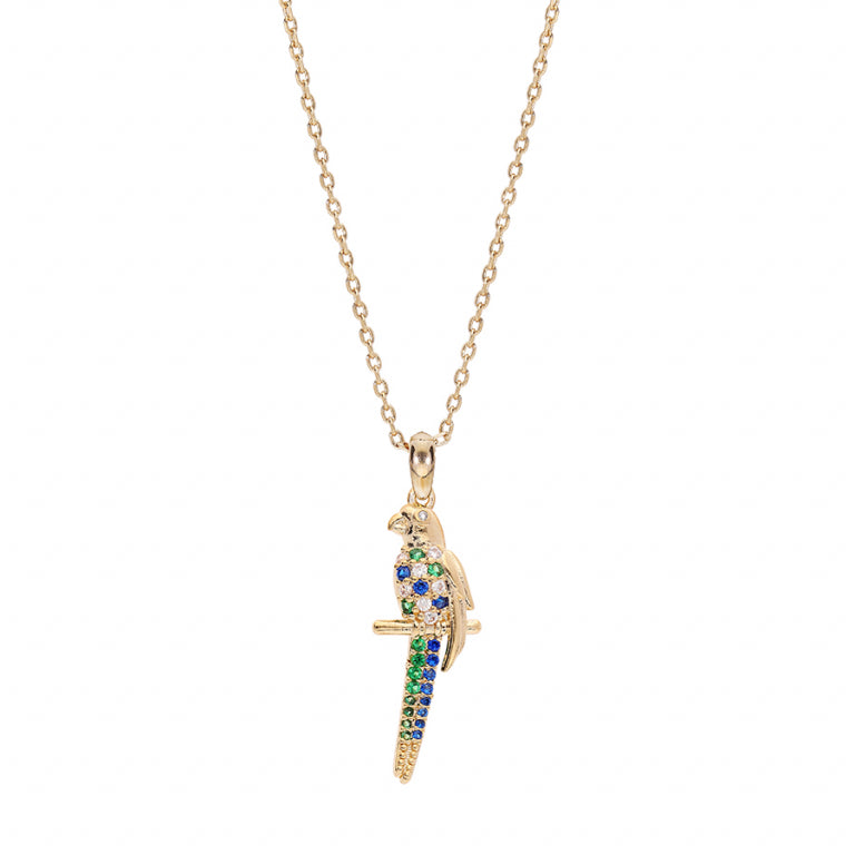 Jeweled Parrot Necklace – Gold Plated | Azuline view 2