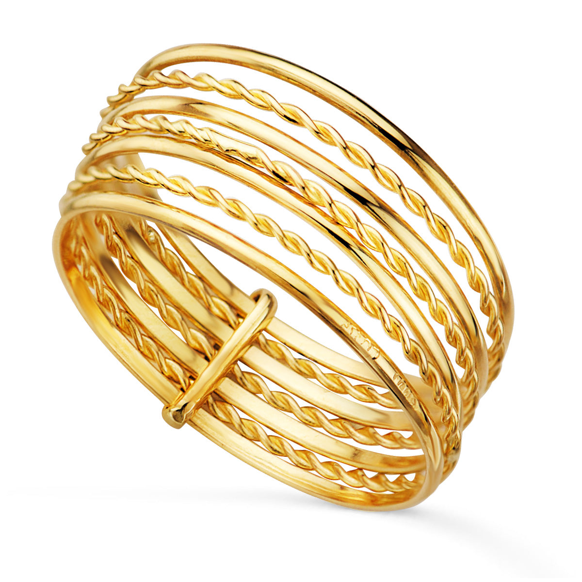 9 K gult guld Ring 7 vanliga och flätade trådar