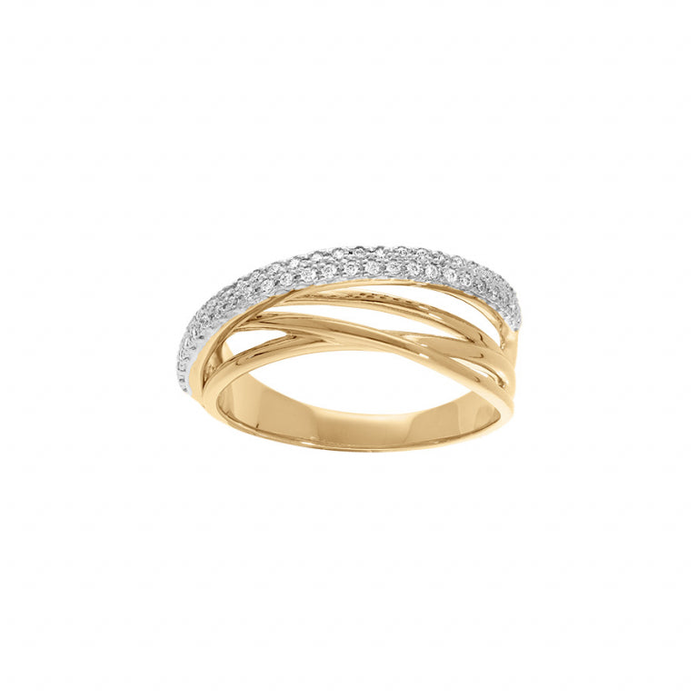 Bague croisée oxydes blancs en plaqué or grand diamètre