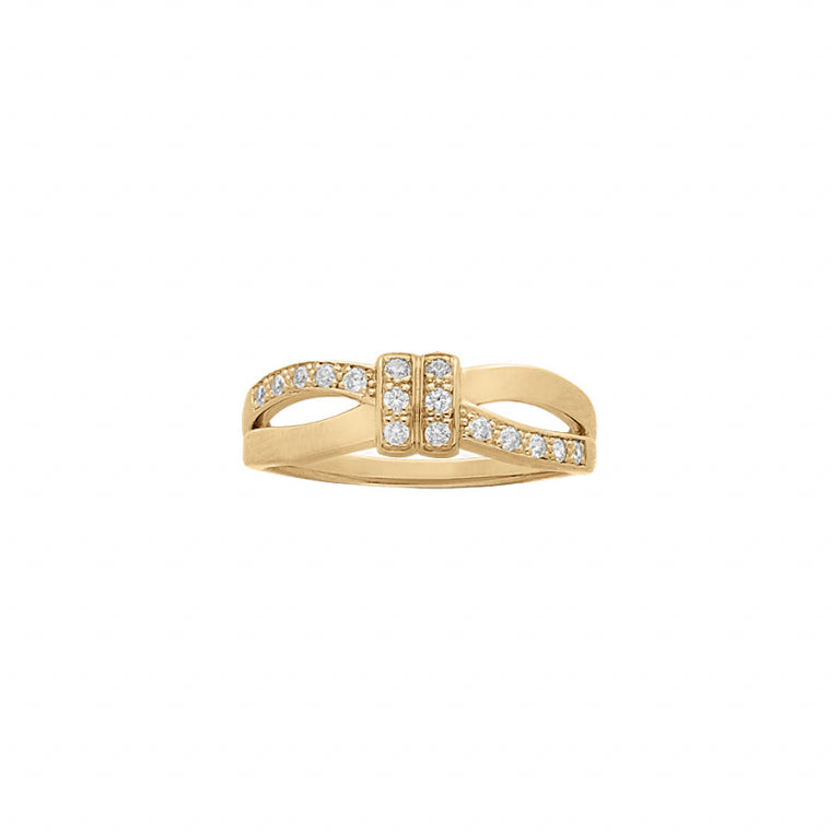 Bague croisée en plaqué or avec oxydes de zirconium blancs