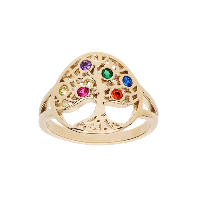 Bague arbre de vie en plaqué or avec oxydes multicolores