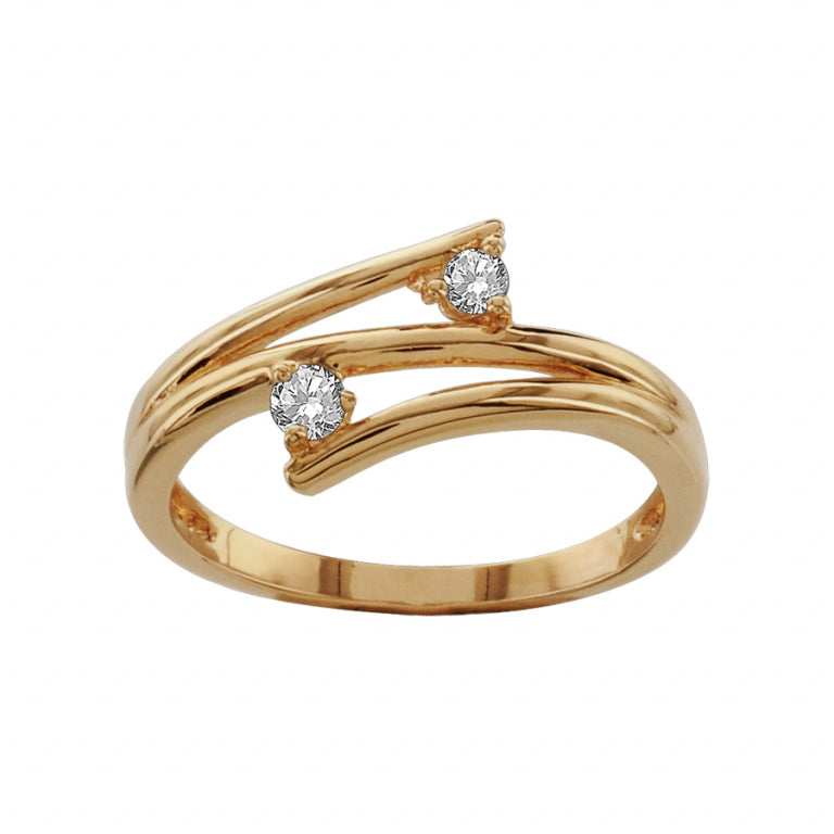 Anello placcato oro a 2 rami con ossidi di zirconio bianchi