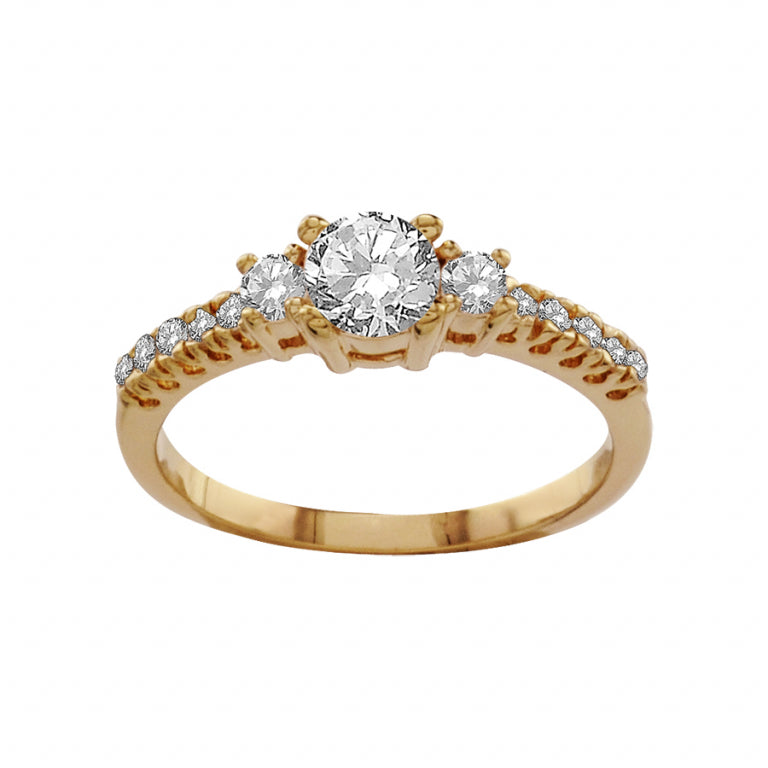 Synthetic white stone solitaire ring in gold plated with zirconium oxides
