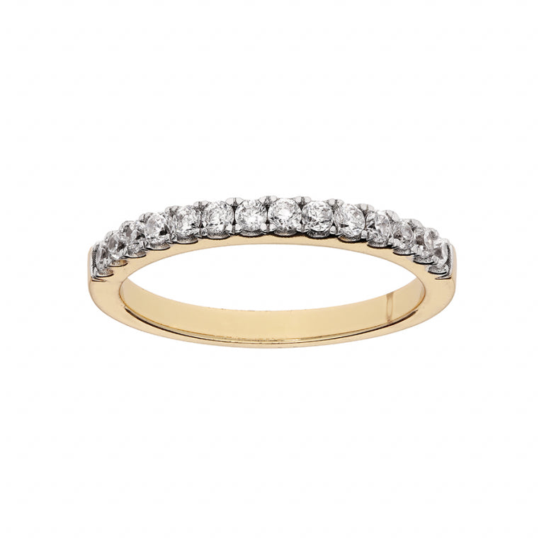 Vergulde half-rail ring bezet met witte oxiden