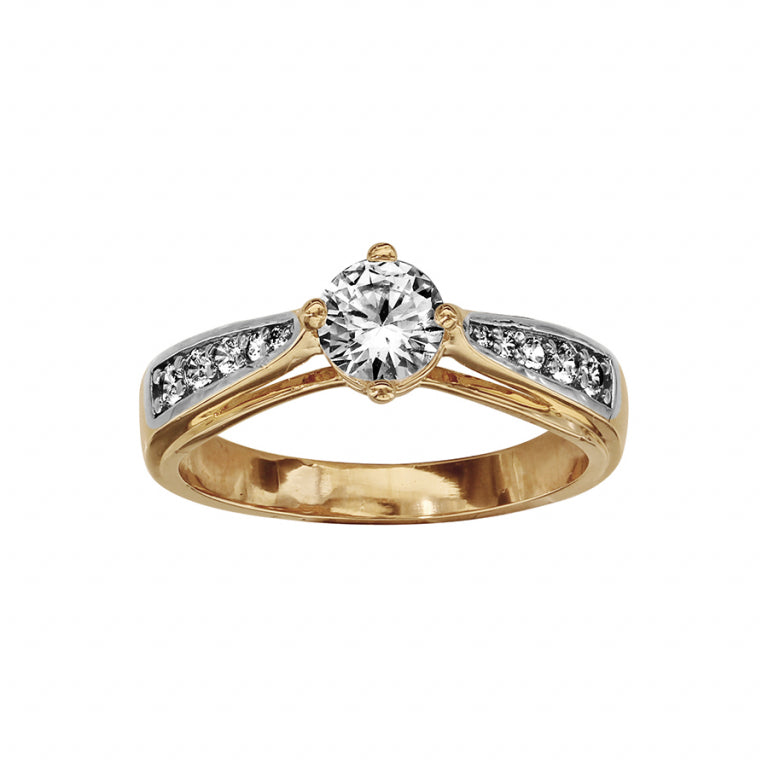 Solitaire ring van wit oxide, verguld met zetting