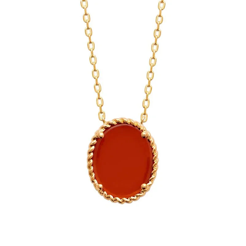 Oval - Rot - Vergoldet - Halskette