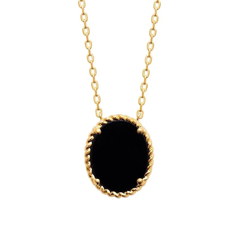 Ovalado - Negro - Chapado en Oro - Collar