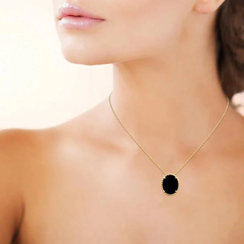 Ovalado - Negro - Chapado en Oro - Collar vista 2