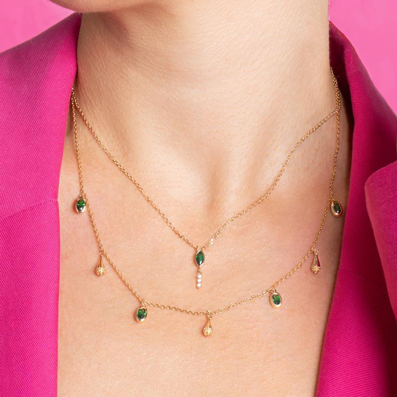 Oval Verde - Collar - Bañado en Oro vista 2