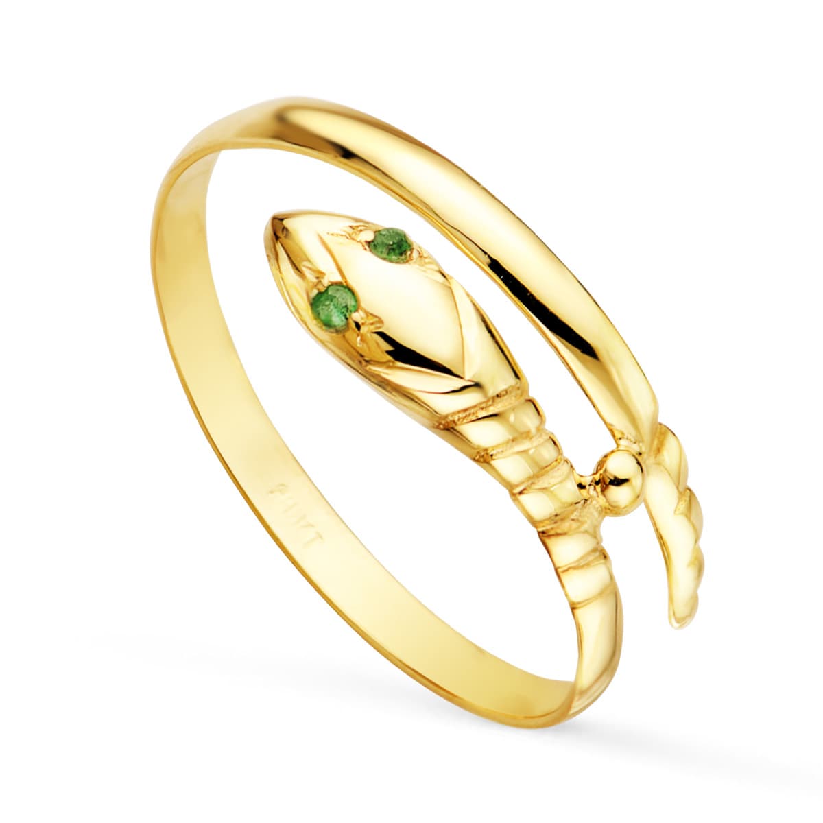 18K Bague Or Jaune Serpent 1 Tour Zircons Verts