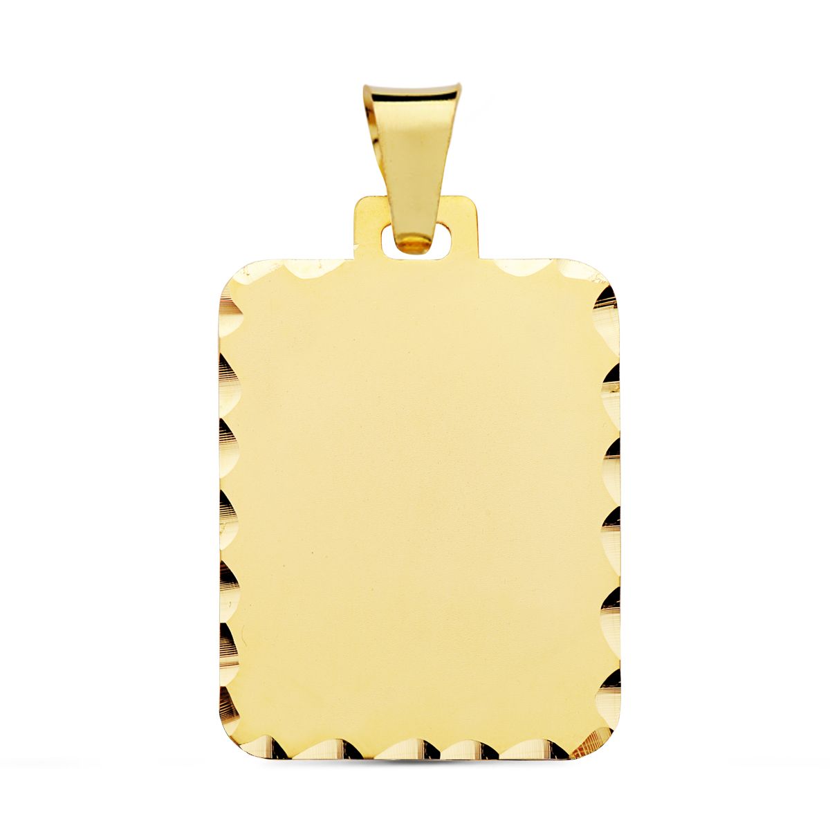Placa Oro Amarillo Mate Rectangular 9K Cantos Tallados 28X20 mm