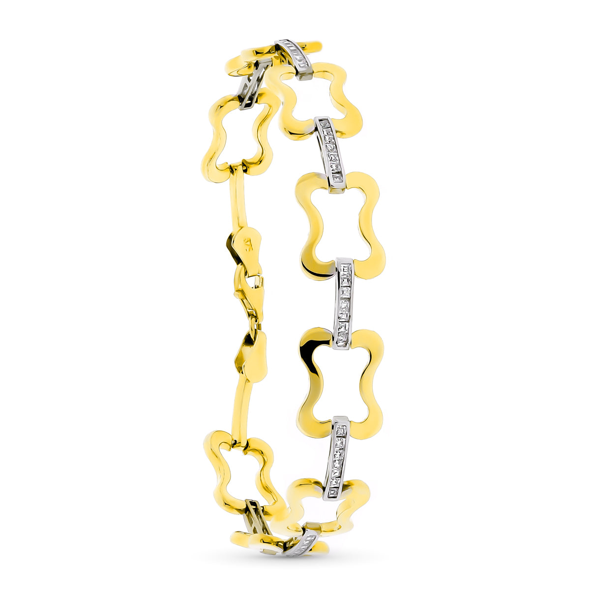 Pulseira em Ouro Bicolor 9K com Zircões. 19cm