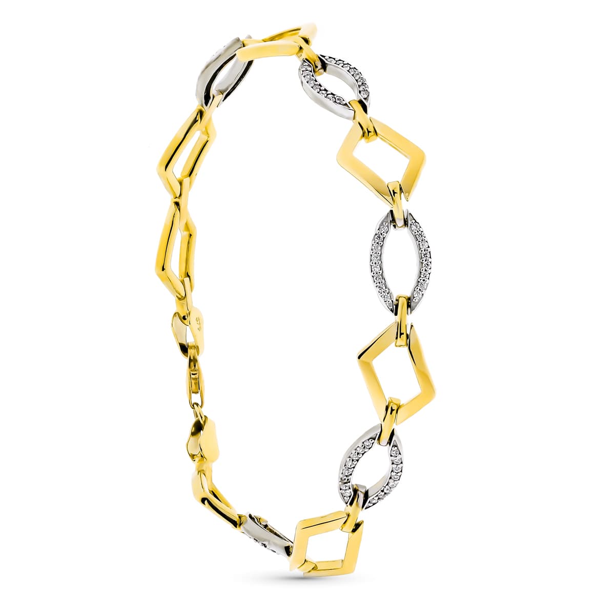Bransoletka z 9-karatowego dwukolorowego złota z diamentami i cyrkoniami. 19cm