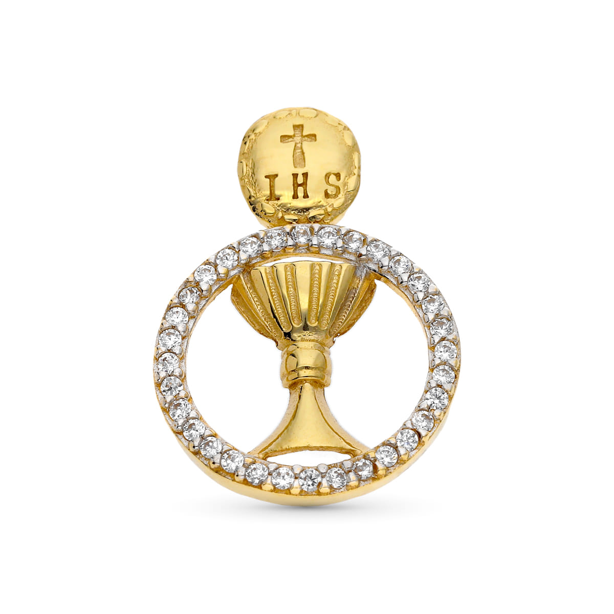 9K Pendentif Calice en Or Bicolore & Zircon 16MM