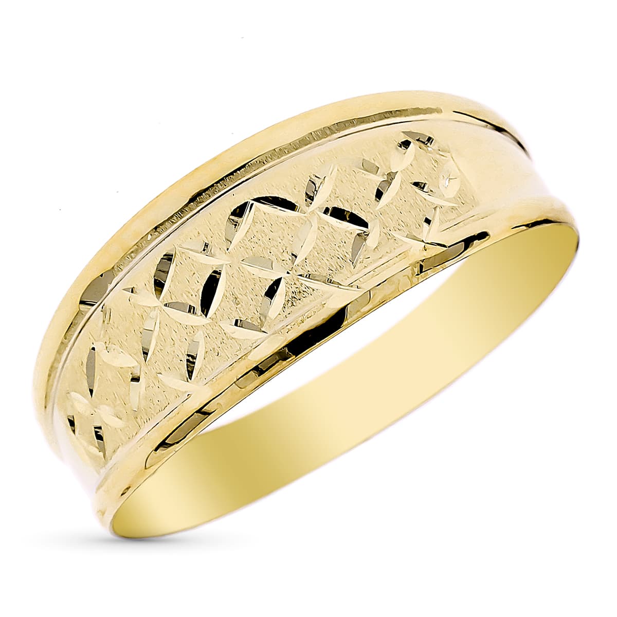 9K gult guld Ring stämplad diamant total bredd 9 mm
