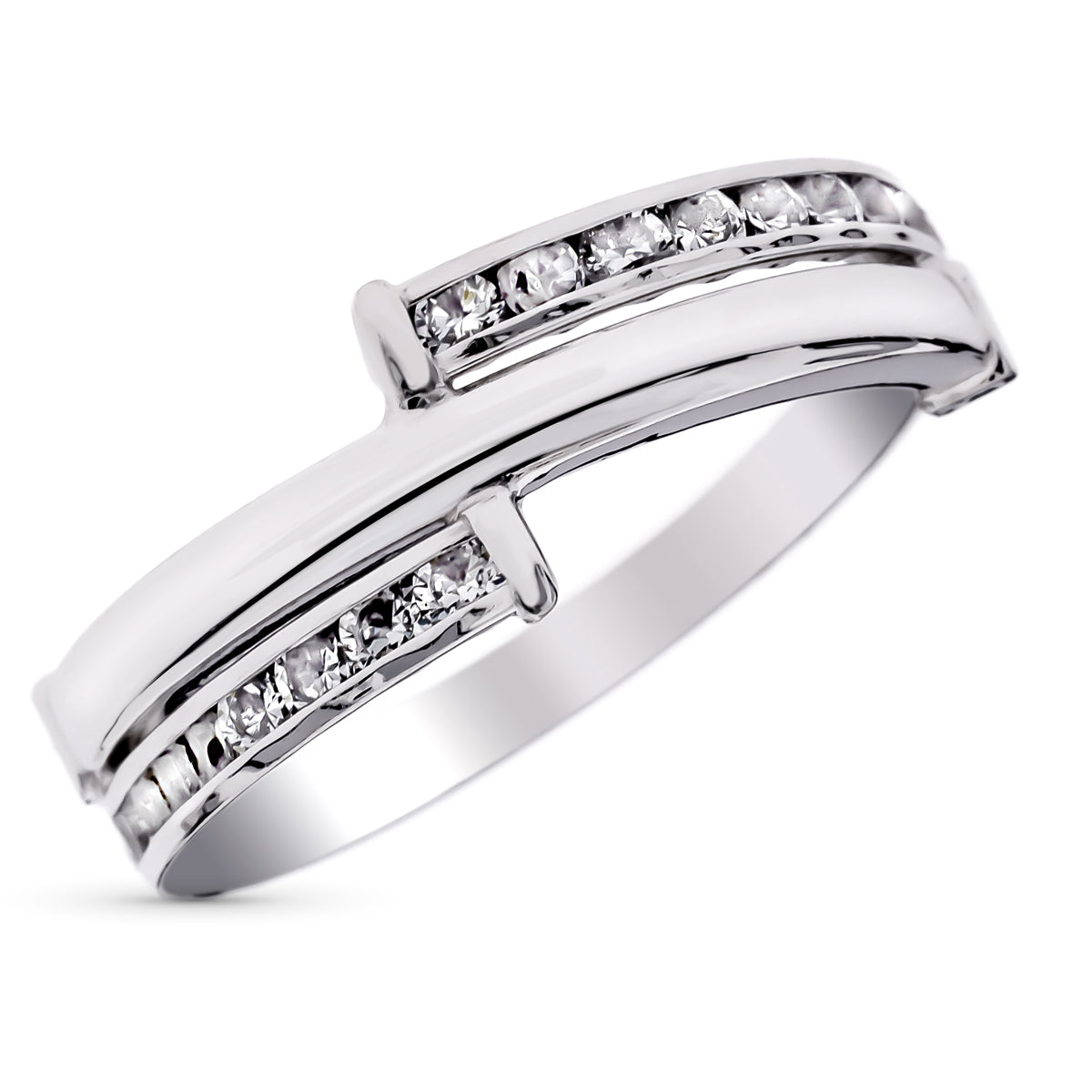 Bague en Or Blanc 9K avec Bandes avec Zircon sur Rail Largeur: 5,5 mm