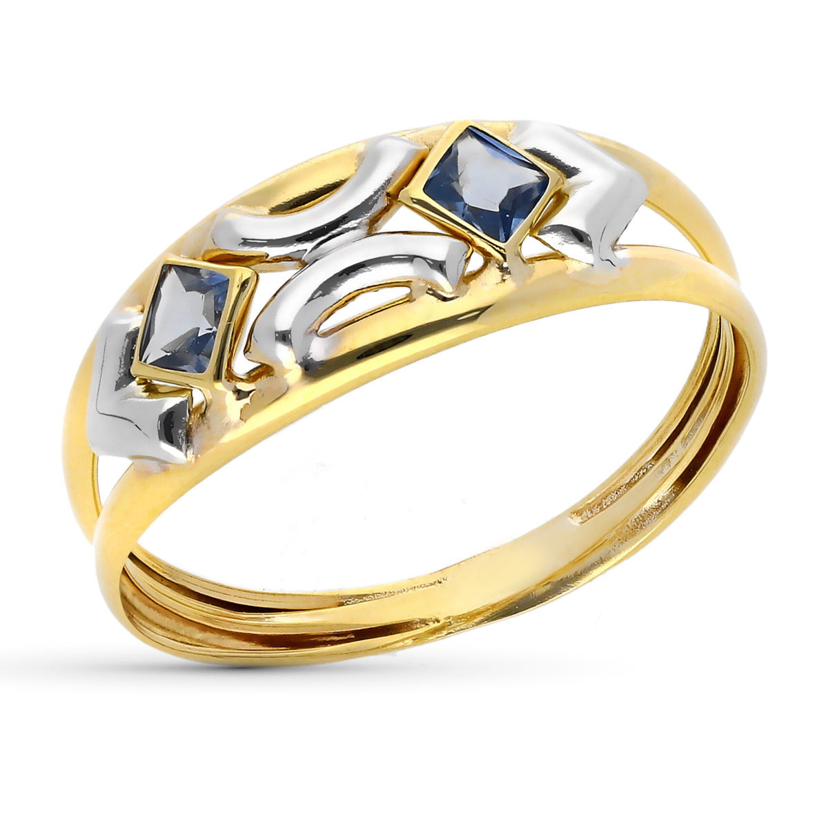 Double Body Ring i 9K Tofarget gull med Aquamarine Color Zircon Bredde: 7 mm