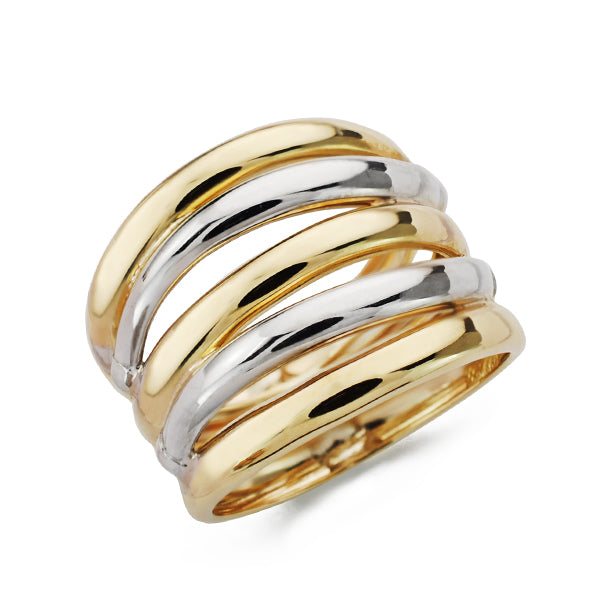 Bague en Or Bicolore 9K avec Cinq Marques en Pulie Largeur : 17,5 mm