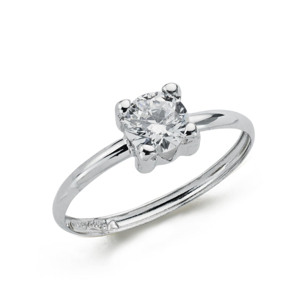 Solitaire en Or Blanc 9K à Griffes avec Zircone 5 mm