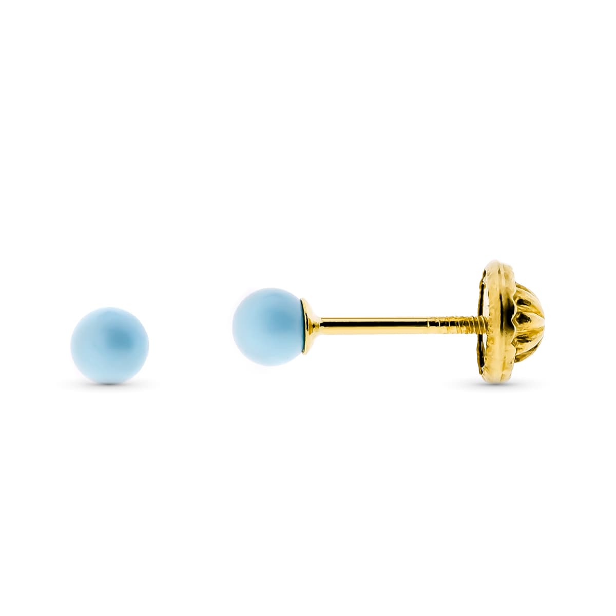 Boucles d'oreilles Or Jaune 9K Turquoise Ronde 3 mm avec Fermoir à Écrou
