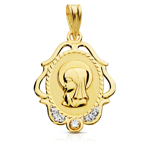 Médaille Or Jaune 9K Vierge Fille Ouverture Cadre Zircon 22X16 mm