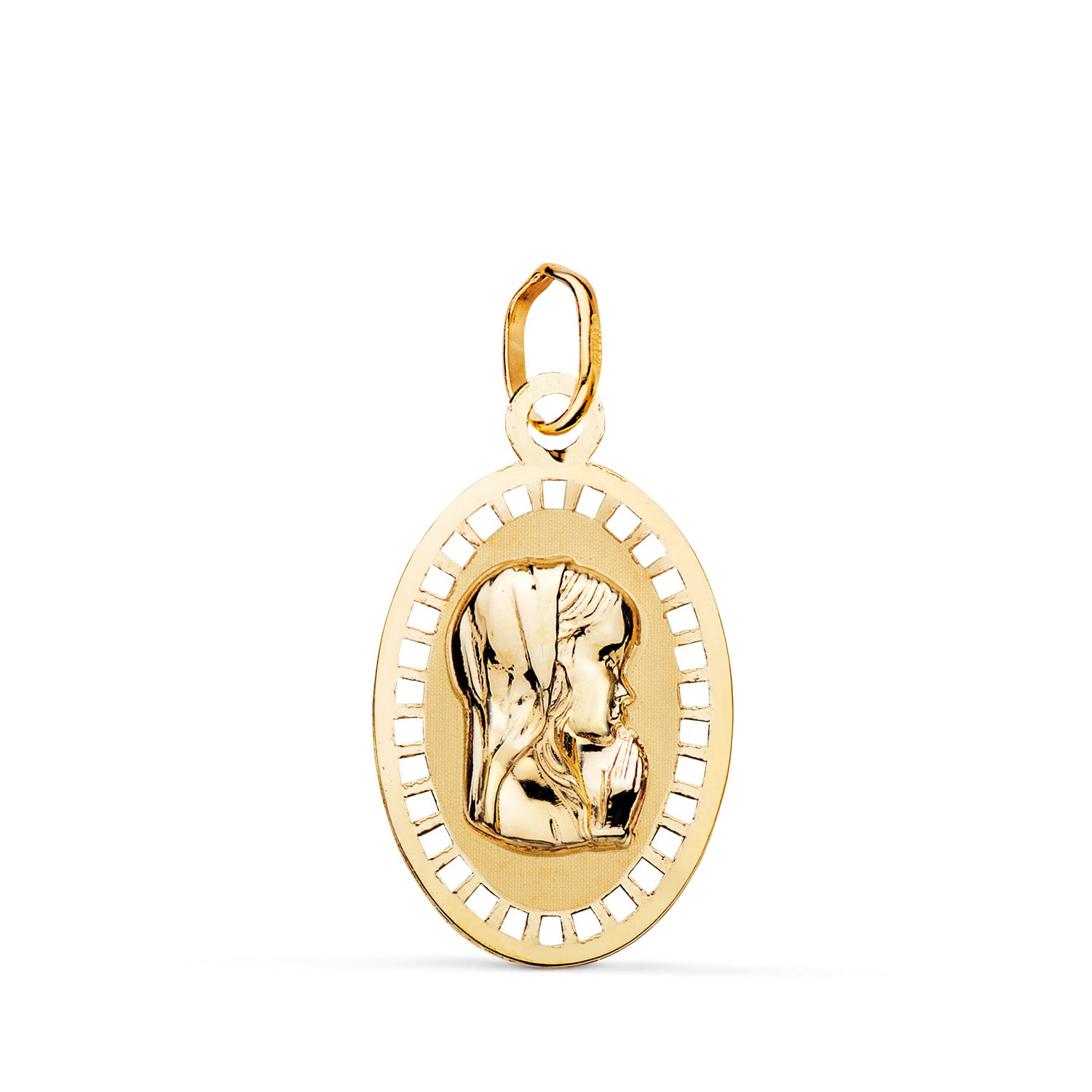 Médaille Or Jaune 9K Vierge Fille Ouverture Clôture 19X12 mm